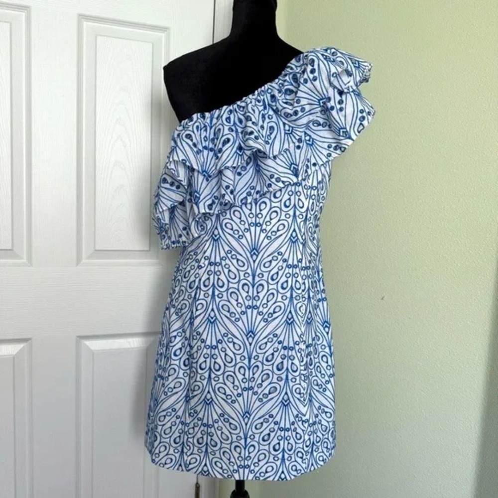NWT Lilly Pulitzer Sundea One Shoulder Eyelet Shift Dress Blue Tang Size 12 - Picture 4 of 12